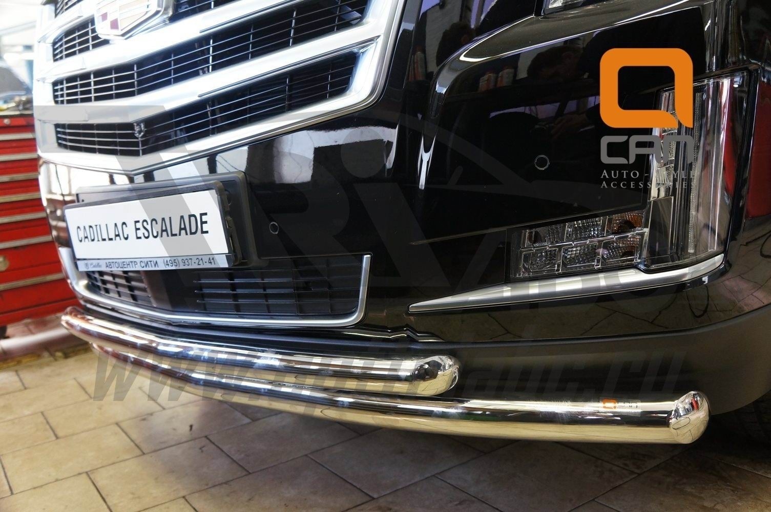 Can Otomotiv CAES.33.3346 защита переднего бампера Cadillac Escalade (2014-) (двойная) d 76/76