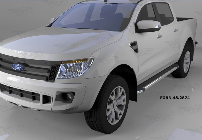 Can Otomotiv FORN.48.2874 пороги алюминиевые (Brillant) Ford Ranger (2012-) (черн./нерж.)
