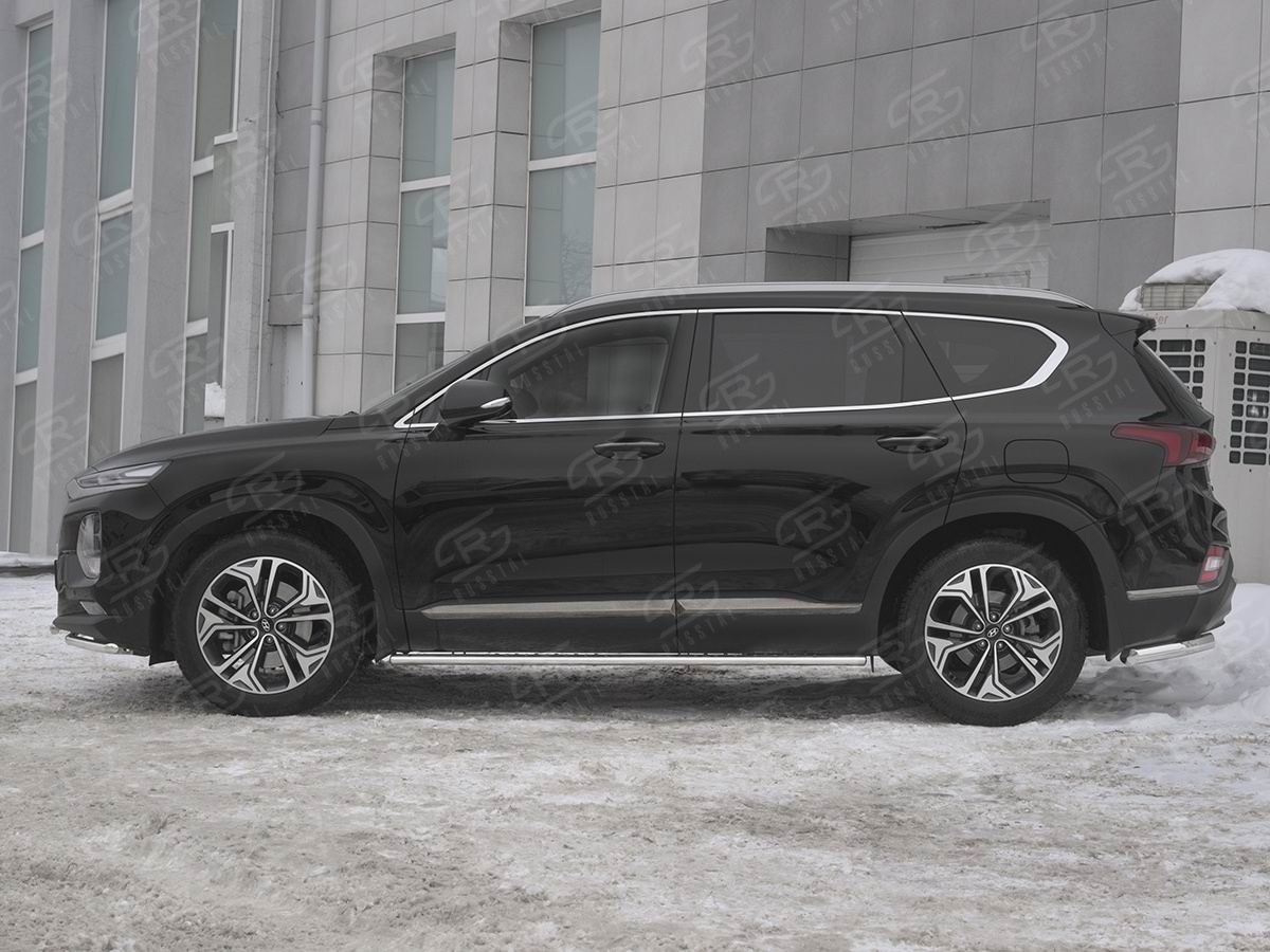 Руссталь HSFO-003171 пороги труба 75х42 овал с проступью на Hyundai Santa Fe 2018-