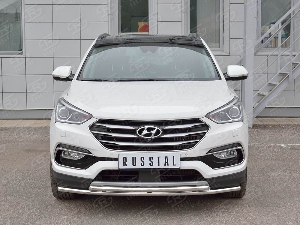 Руссталь HSFPZ-002441 защита переднего бампера d42 секция-d42 дуга на Hyundai Santa Fe Premium 2015