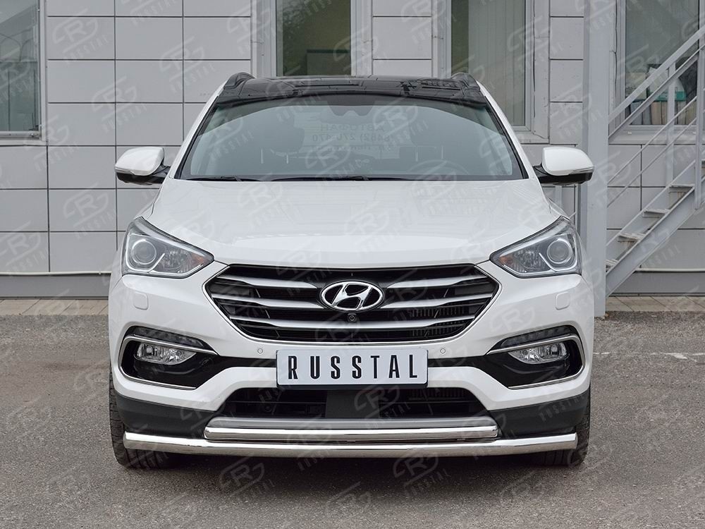 Руссталь HSFPZ-002443 защита переднего бампера d63 секция-d42 дуга на Hyundai Santa Fe Premium 2015