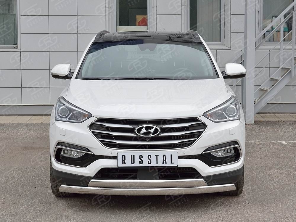 Руссталь HSFPZ-002444 защита переднего бампера 75х42 дуга-75х42 дуга на Hyundai Santa Fe Premium 2015