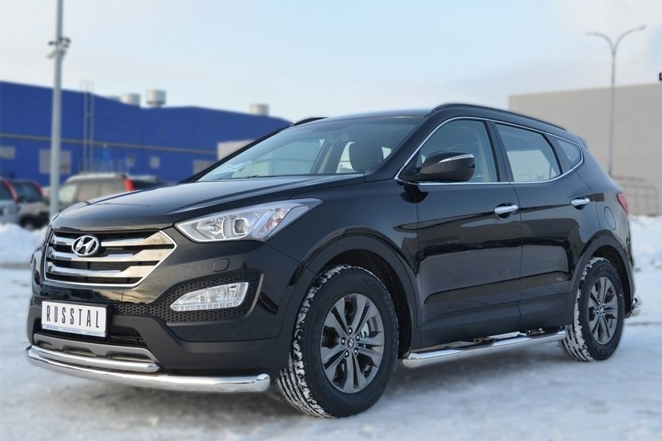 Руссталь HSFT-0012241 пороги труба d76 с накладкой (со скошенными торцами) на Hyundai Santa Fe 2012-