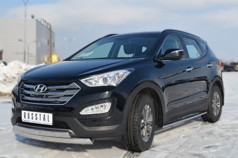 Руссталь HSFZ-001217 защита переднего бампера 75х42 / 75х42 овал на Hyundai Santa Fe 2012-