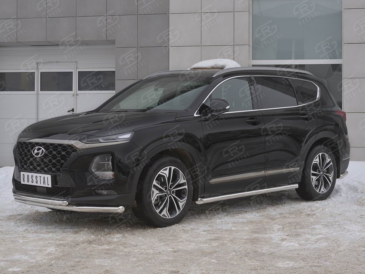 Руссталь HSFZ-003168 защита переднего бампера d63 секции-d42 дуга на Hyundai Santa Fe 2018-