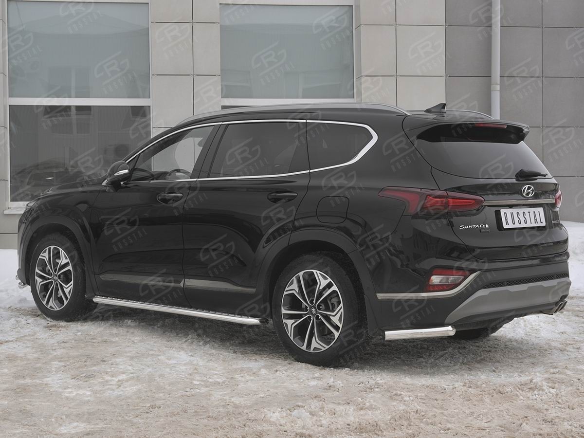 Руссталь HSFZ-003175 защита заднего бампера уголки d63 секции на Hyundai Santa Fe 2018-