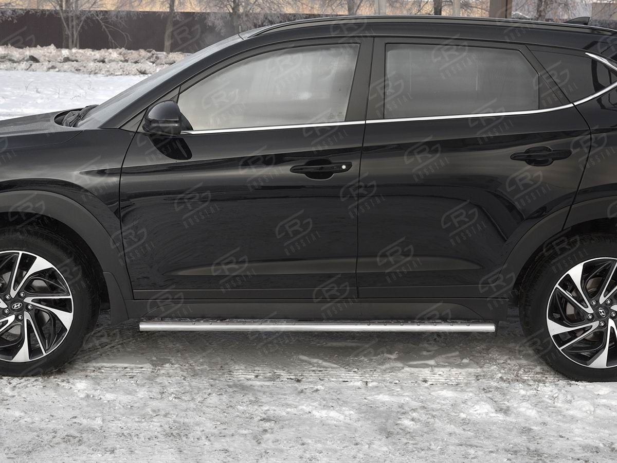 Руссталь HTO-003098 пороги труба 75х42 овал с проступью на Hyundai Tucson 2018-