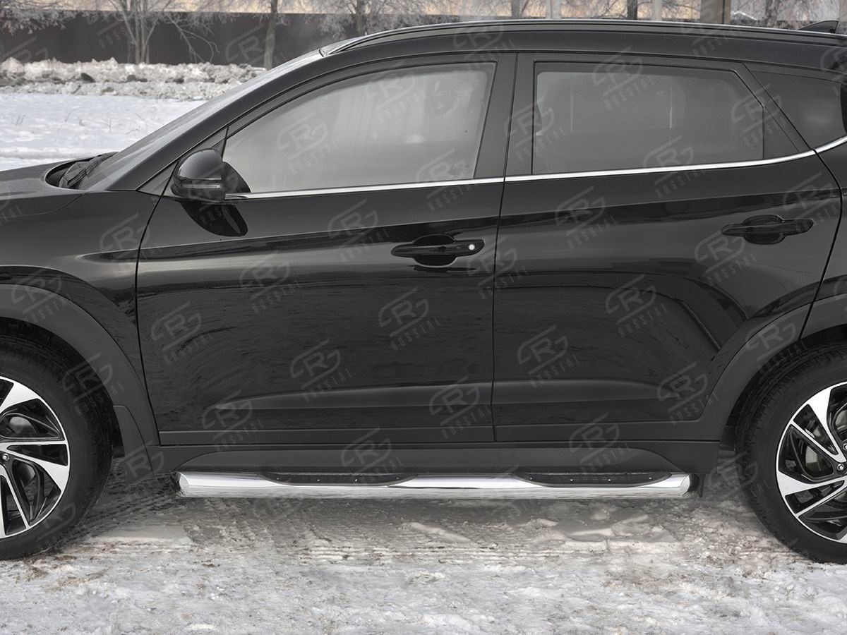 Руссталь HTT-0031011 пороги труба d76 с накладкой (со скошенными торцами) на Hyundai Tucson 2018-