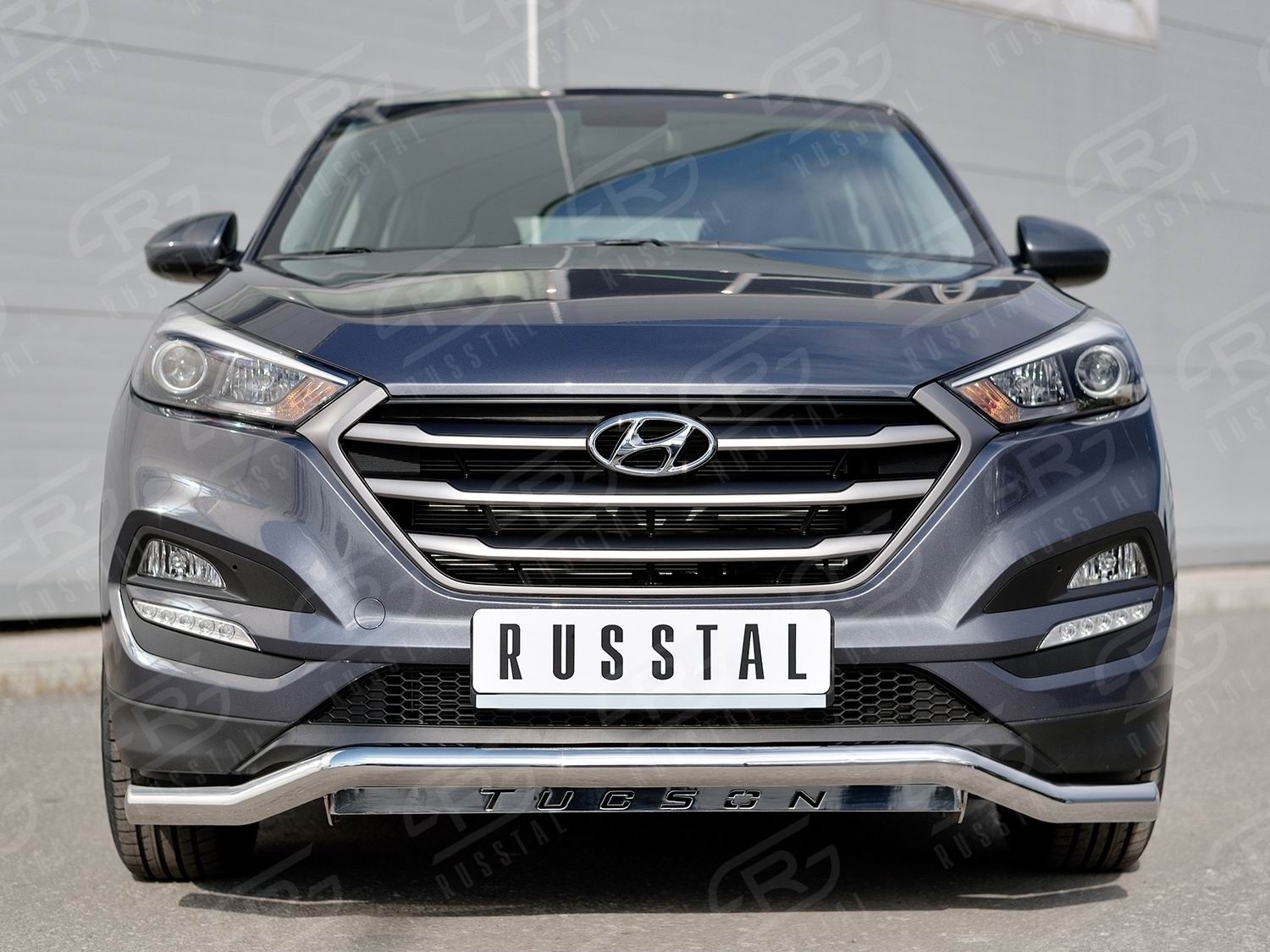 Руссталь HTZ-002228 защита переднего бампера d63 волна с надписью на Hyundai Tucson 2015