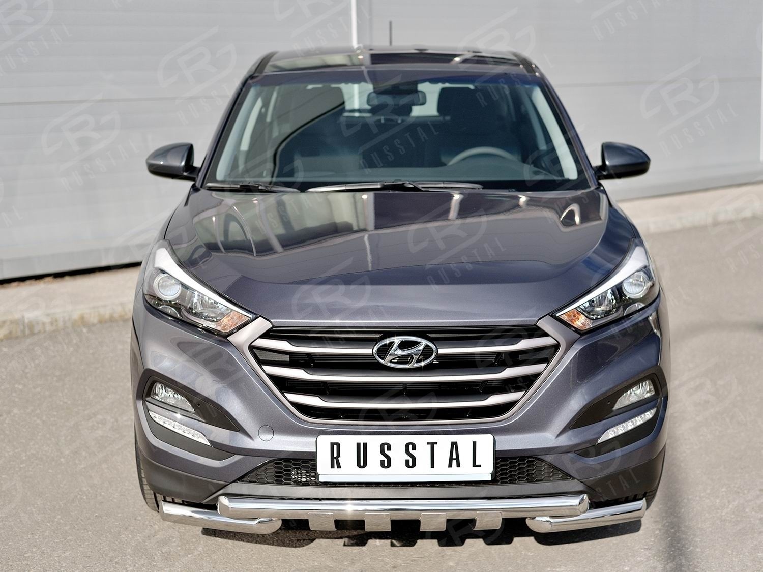 Руссталь HTZ-002230 защита переднего бампера d63 дуга-d63 дуга+клыки на Hyundai Tucson 2015