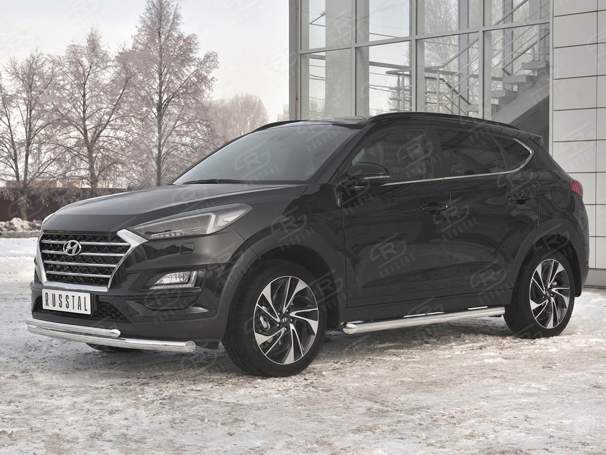 Руссталь HTZ-003093 защита переднего бампера d63 дуга-d42 дуга на Hyundai Tucson 2018-