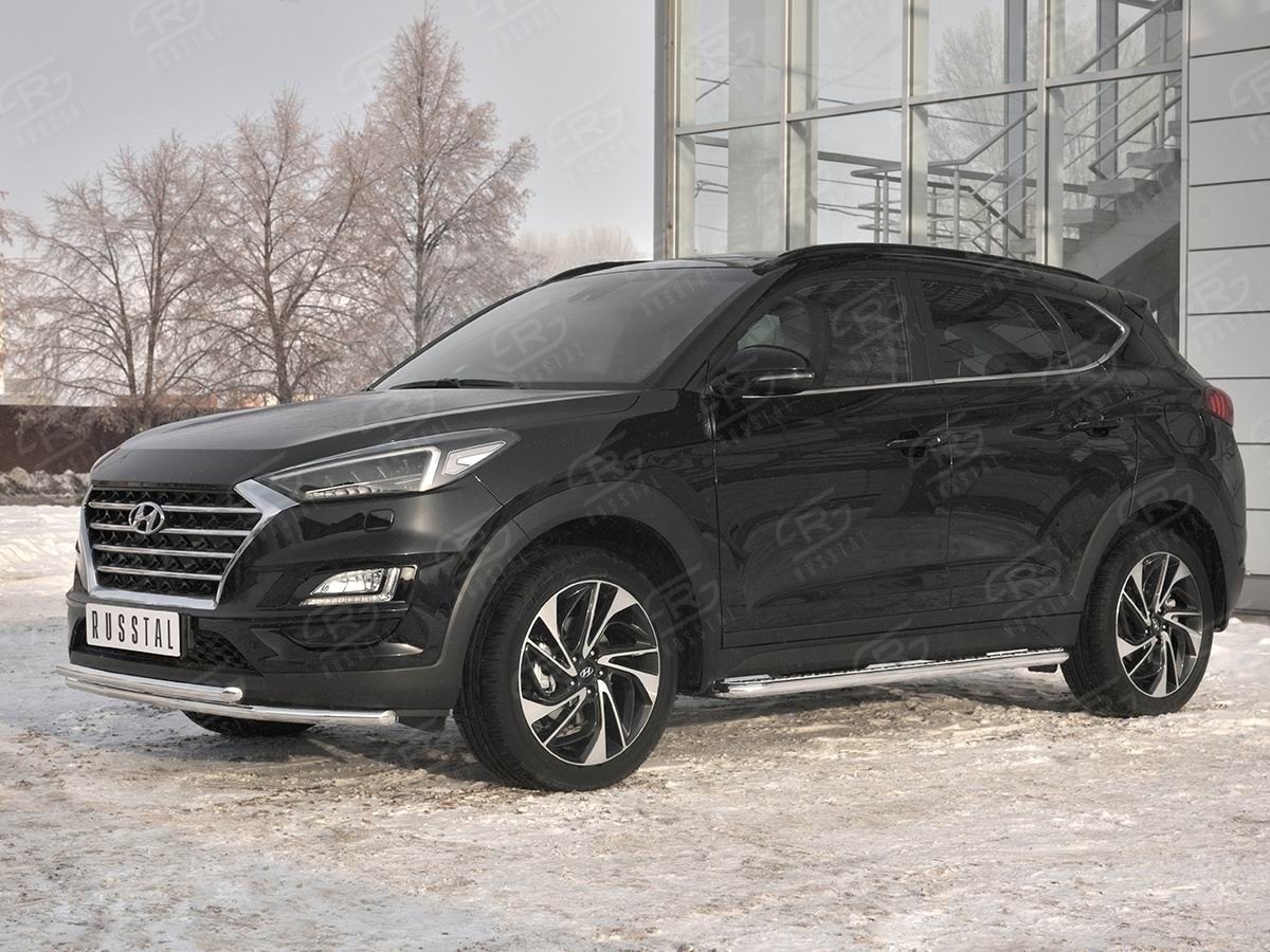 Руссталь HTZ-003094 защита переднего бампера d42 секции-d42 дуга на Hyundai Tucson 2018-