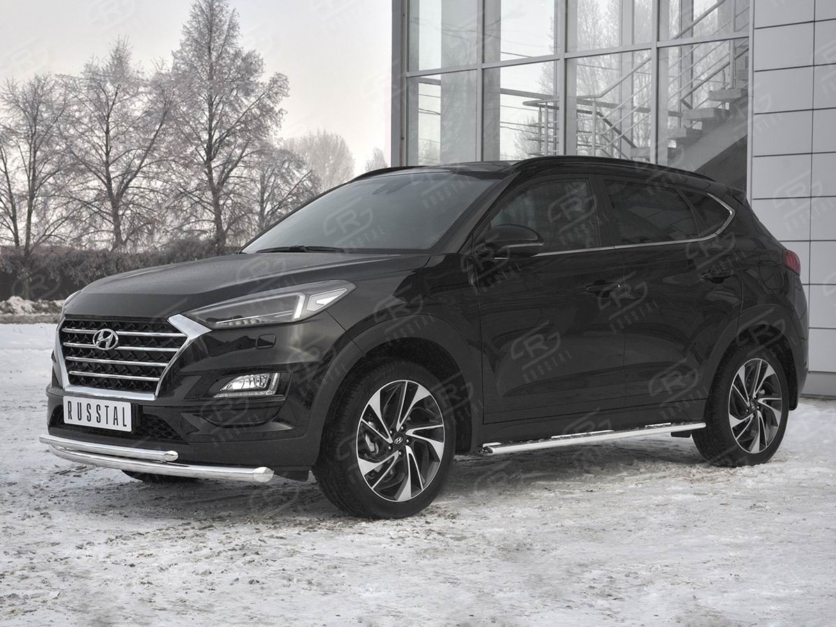 Руссталь HTZ-003095 защита переднего бампера d63 секции-d42 дуга на Hyundai Tucson 2018-