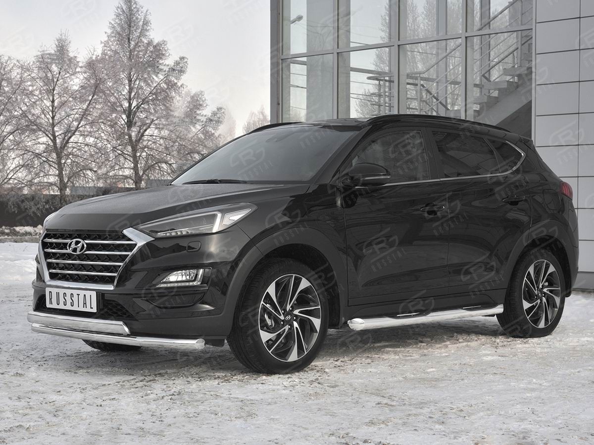 Руссталь HTZ-003096 защита переднего бампера d63 секции-d75х42 дуга на Hyundai Tucson 2018-