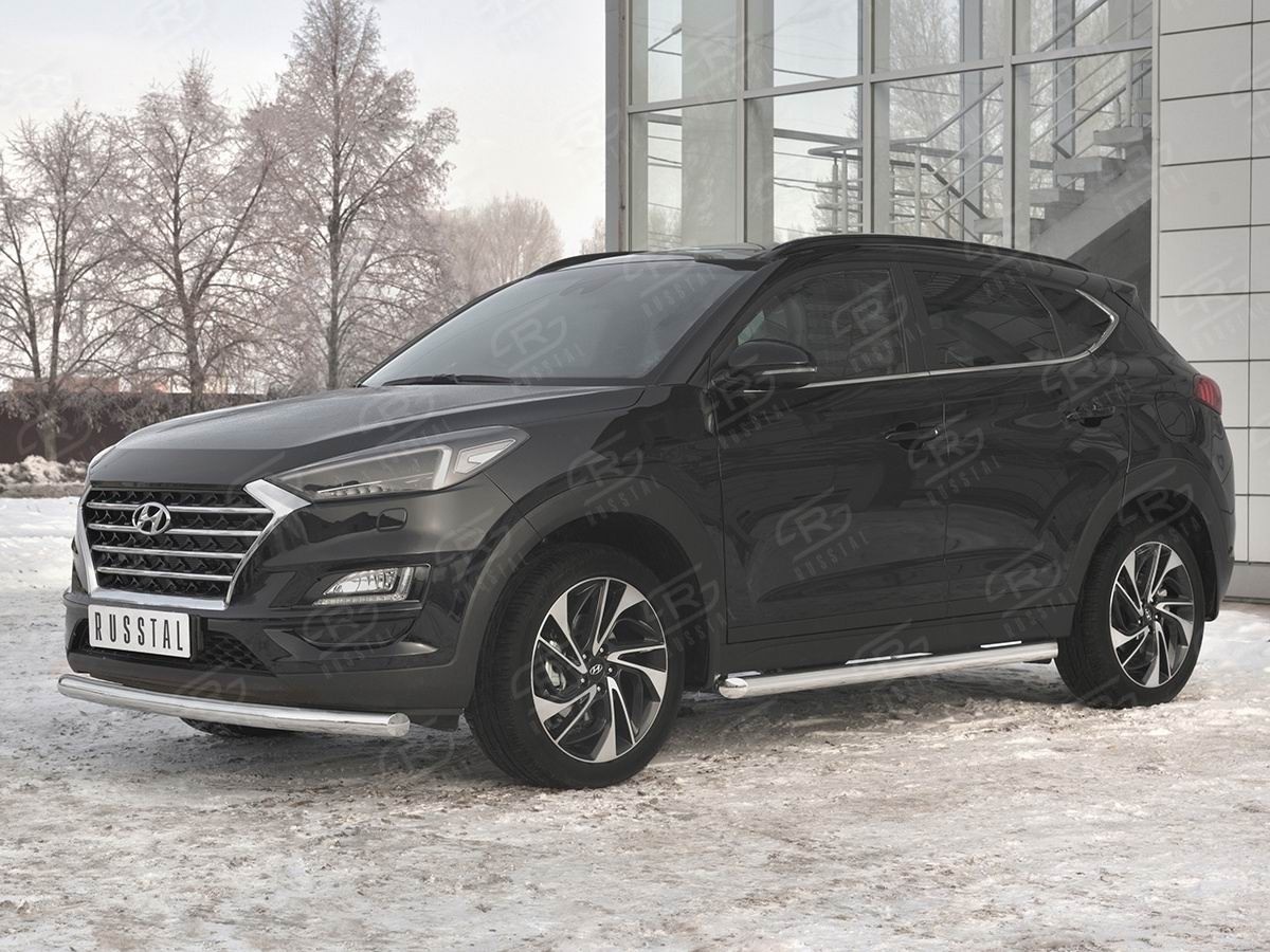 Руссталь HTZ-003097 защита переднего бампера d63 секции на Hyundai Tucson 2018-