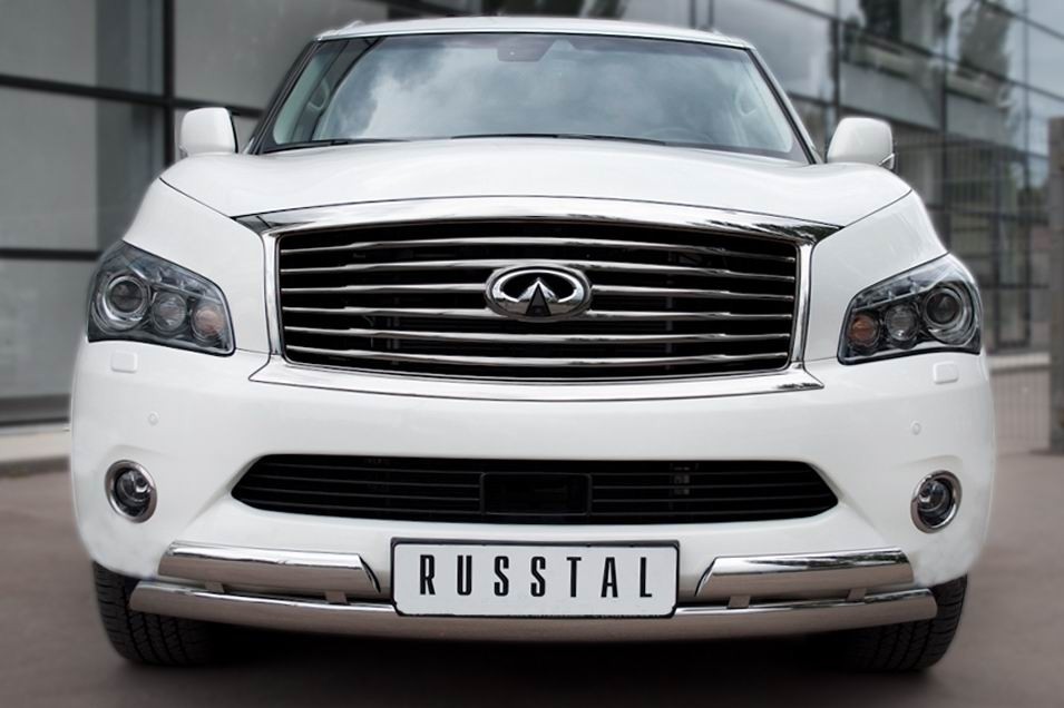 Руссталь INZ-000845 защита переднего бампера 75х42_(75х42)х2 с подъемом на Infiniti QX 56 2010-