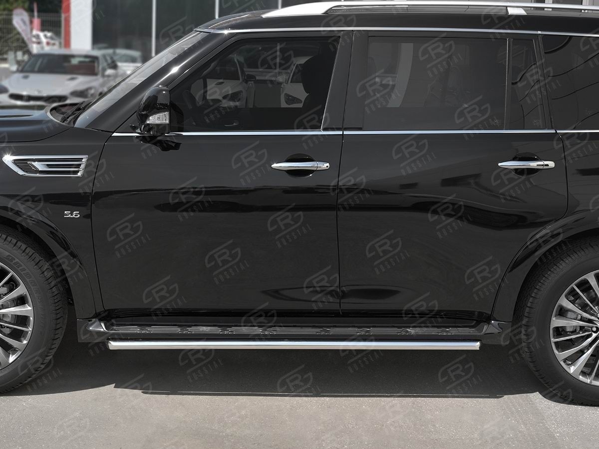 Руссталь IQX8T-003011 защита порогов d42 на Infiniti QX80 2018- 