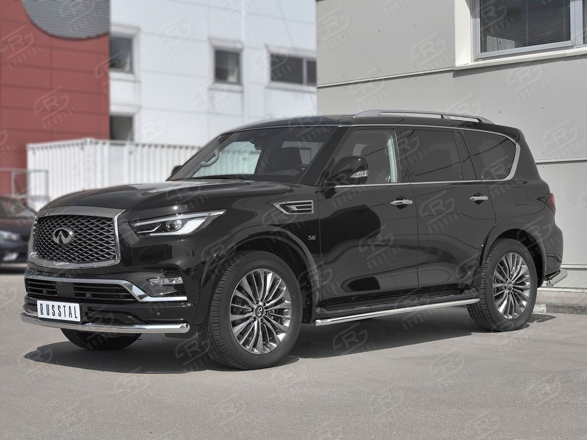 Руссталь IQX8Z-003007 защита переднего бампера d63 секции на Infiniti QX80 2018- 