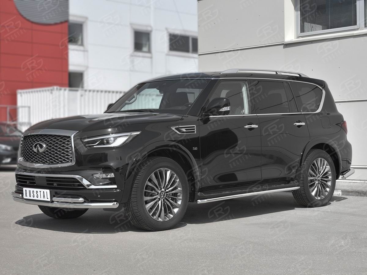 Руссталь IQX8Z-003009 защита переднего бампера d63 секции-d42 секции на Infiniti QX80 2018- 