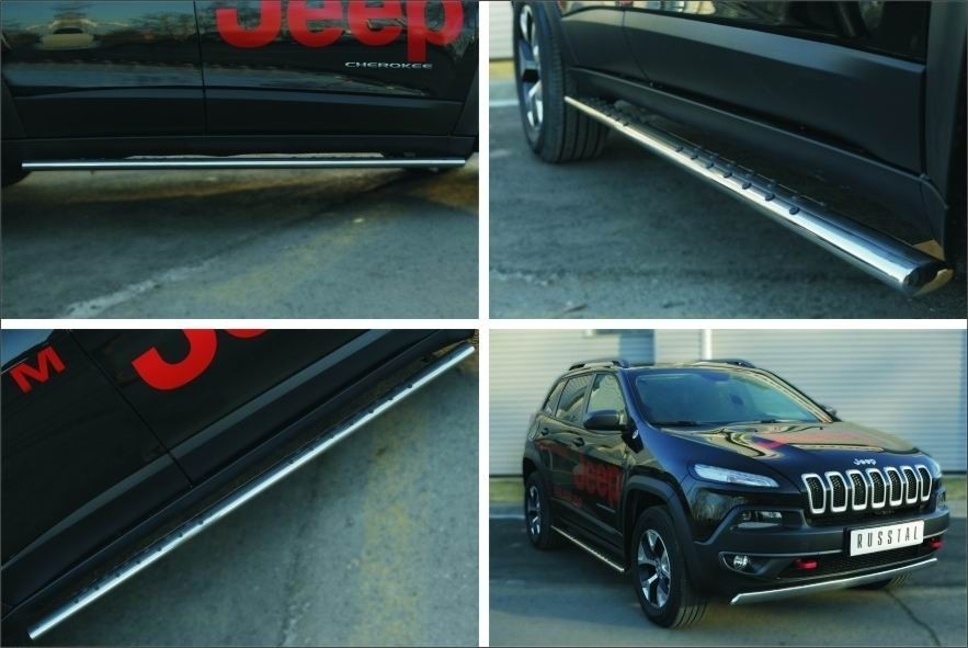 Руссталь JCO-002000 пороги труба 75х42 овал с проступью на Jeep Cherokee Trailhawk 2014 -