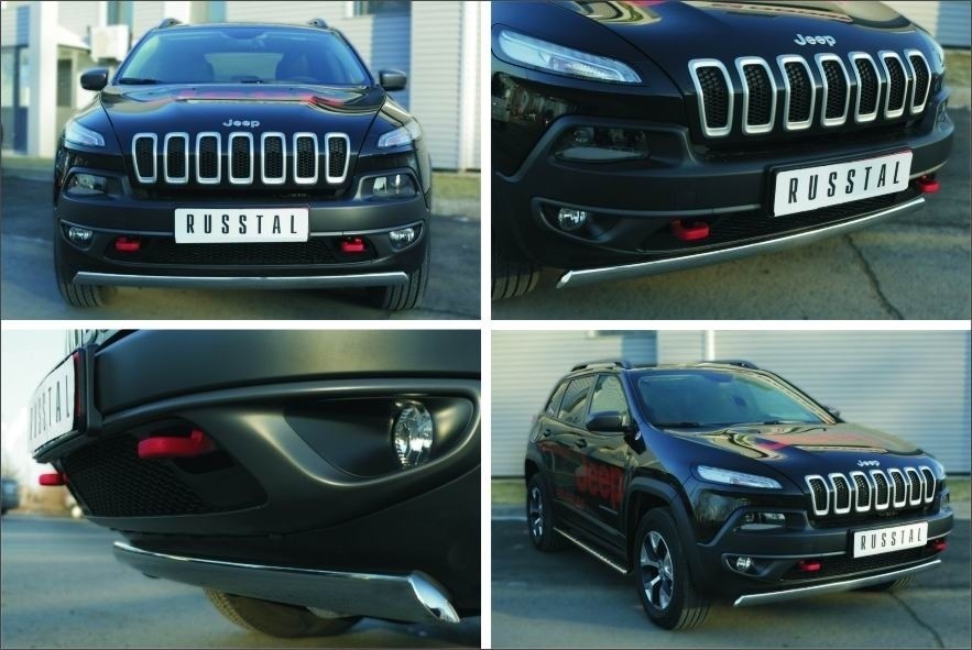 Руссталь JCZ-001994 защита переднего бампера d75х42 (дуга) на Jeep Cherokee Trailhawk 2014 -