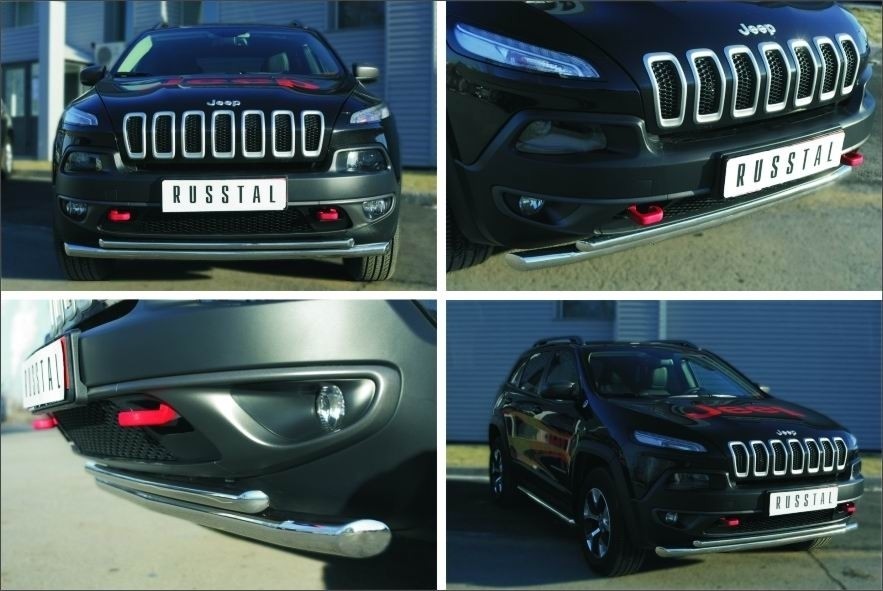 Руссталь JCZ-001996 защита переднего бампера d63 (секции) d42 (дуга) на Jeep Cherokee Trailhawk 2014 -