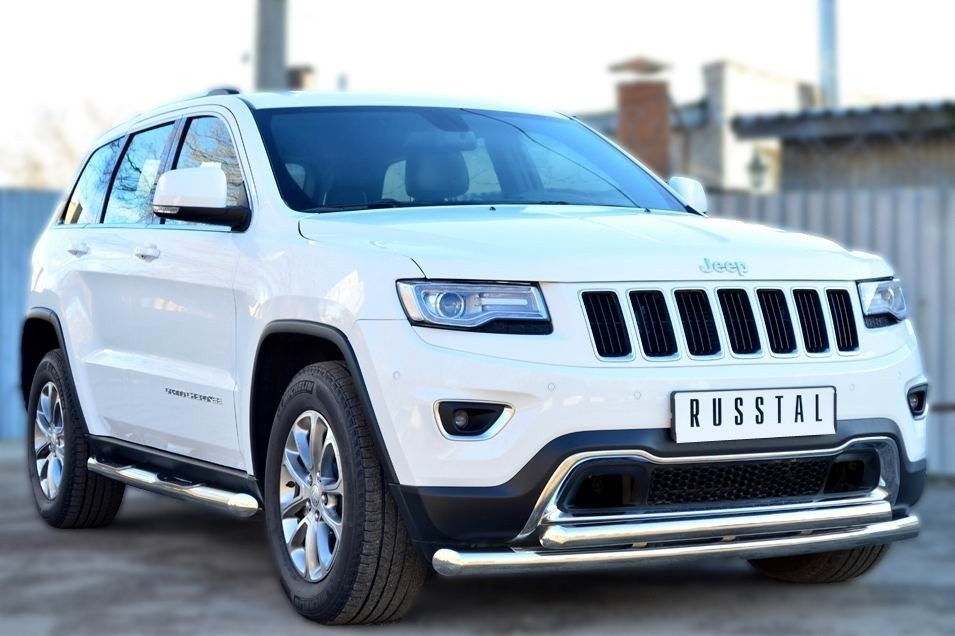 Руссталь JGCT-0015301 защита порогов d76 с накладкой (вариант 1) на Jeep Grand Cherokee 2013-