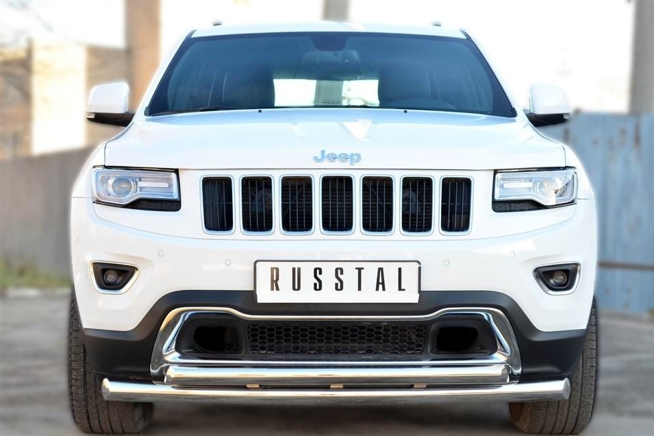 Руссталь JGCZ-001526 защита переднего бампера d76 (дуга) d63 (дуга) на Jeep Grand Cherokee 2013-