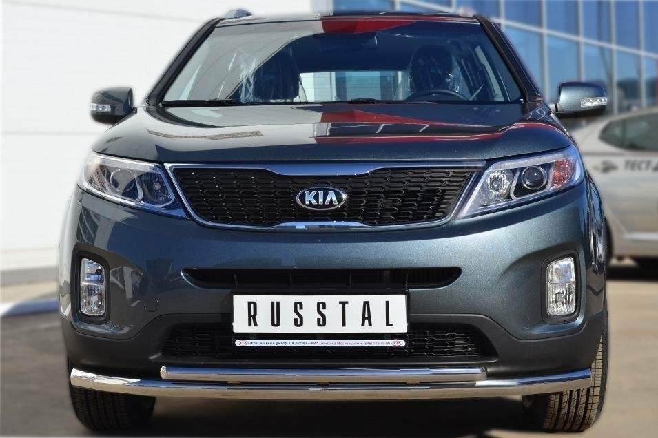 Руссталь KIZ-001266 защита переднего бампера d63 ( секции) / d42 (дуга) на KIA Sorento 2012-