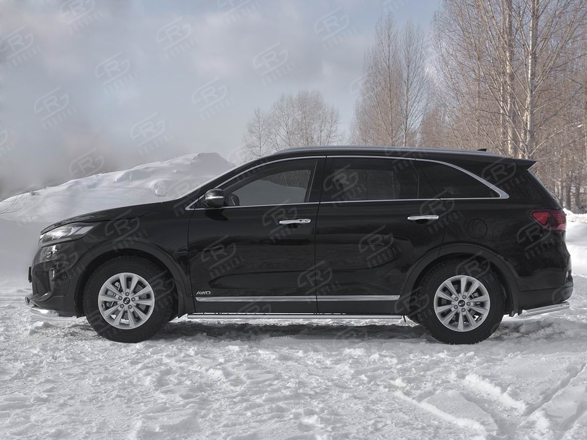 Руссталь KSPO-003141 пороги труба 75х42 овал с проступью на Kia Sorento Prime 2018-