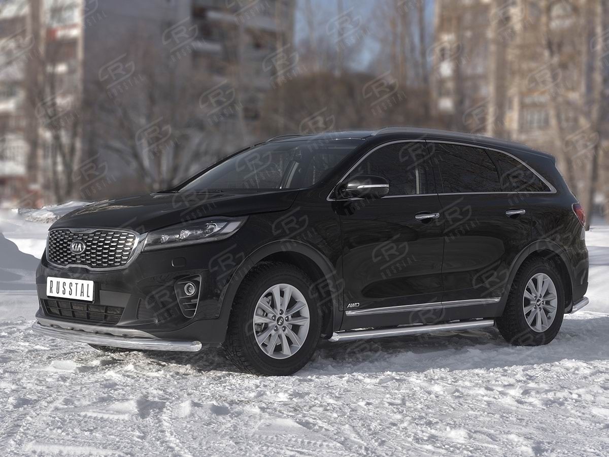 Руссталь KSPZ-003134 защита переднего бампера d63 секции на Kia Sorento Prime 2018-