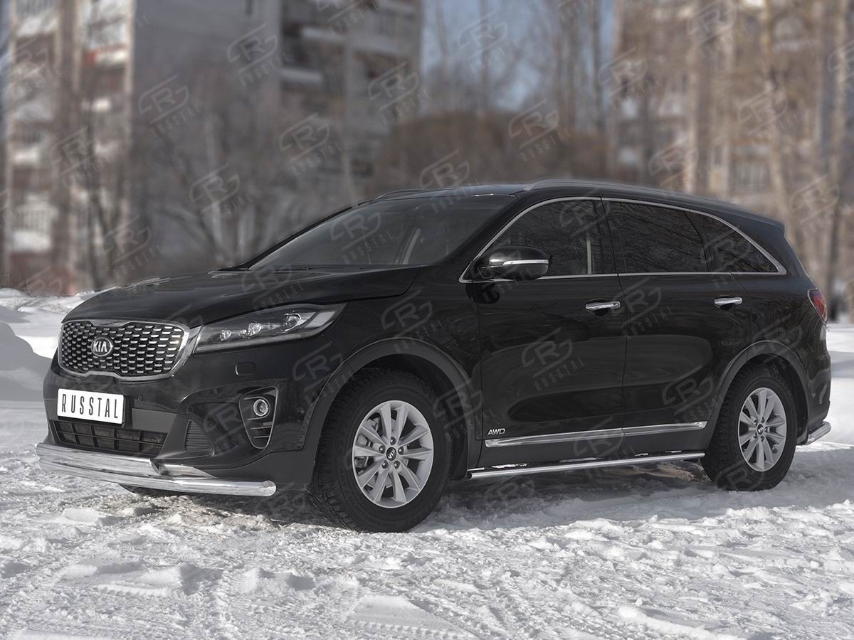 Руссталь KSPZ-003136 защита переднего бампера d63 секции-d75x42 дуга на Kia Sorento Prime 2018-