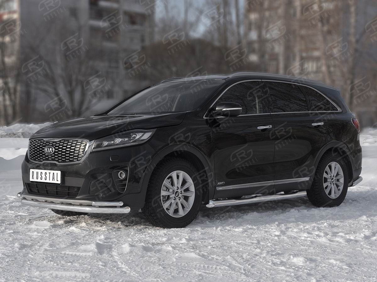 Руссталь KSPZ-003137 защита переднего бампера d63 секции-d42 уголки на Kia Sorento Prime 2018-