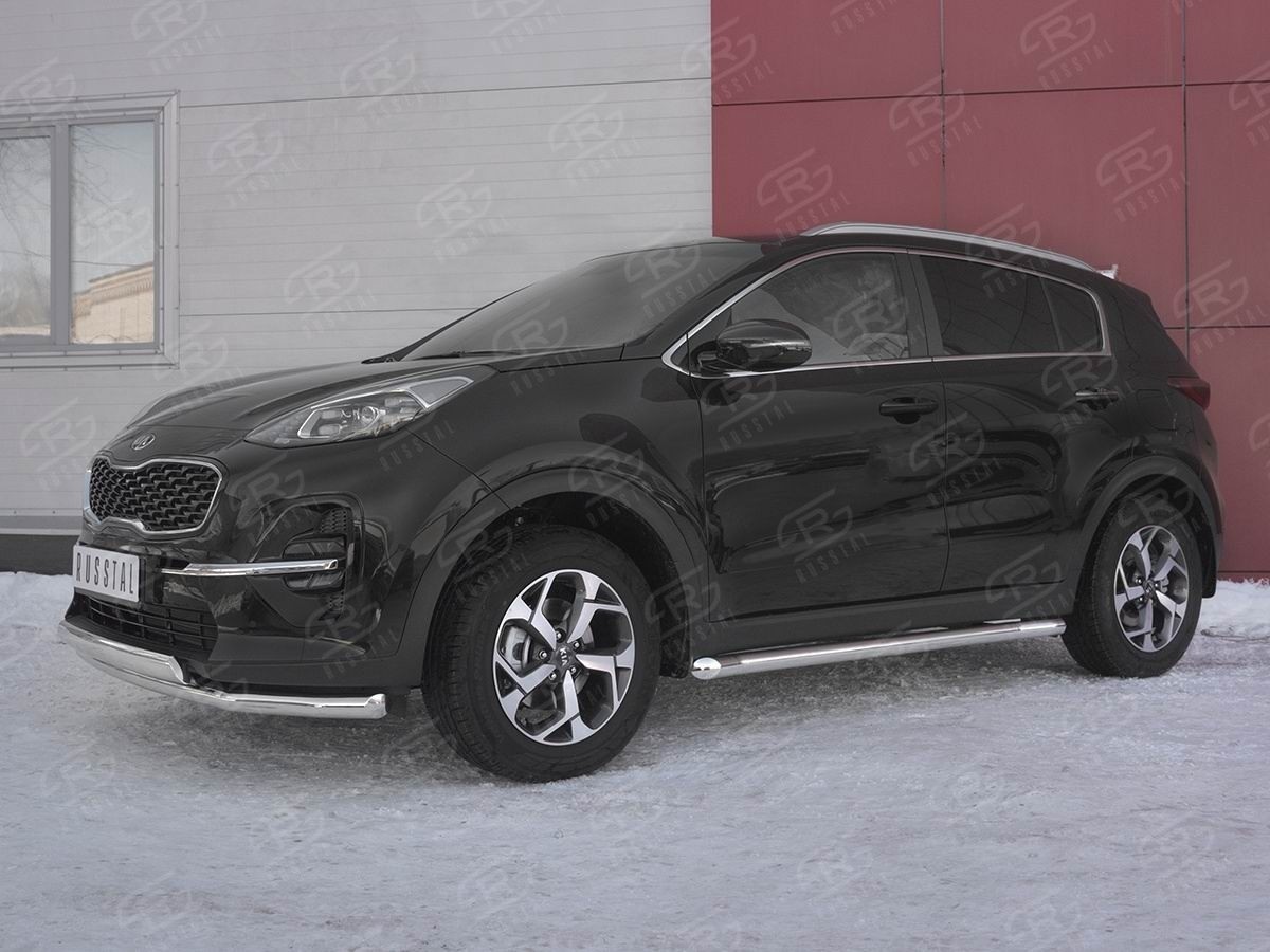 Руссталь KSZ-003183 защита переднего бампера d63 секция 75х42 дуга на Kia Sportage 2018-