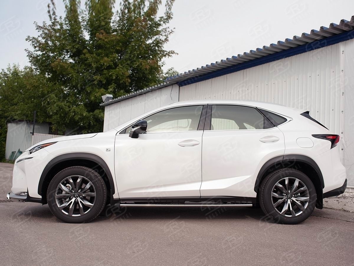 Руссталь LNXO-002580 пороги труба 75х42 овал с проступью на Lexus NX 200 2014 (кроме F-Sport) 