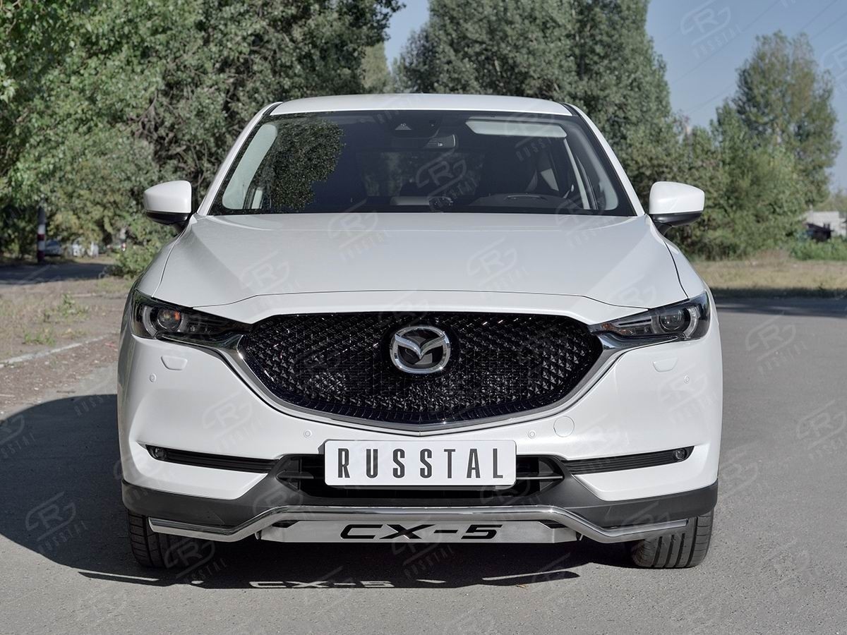 Руссталь M5Z-002788 защита переднего бампера d42 волна с надписью на Mazda CX-5 2017-