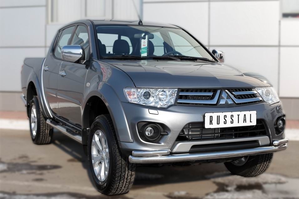 Руссталь MLT-0020391 пороги труба d76 с накладкой (со скошенными торцами) на Mitsubishi L200 2014-