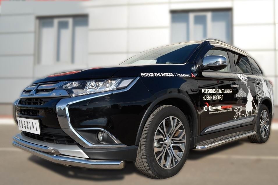 Руссталь MOZ-002106 защита переднего бампера d63 (секции) d42 (дуга) на Mitsubishi Outlander 2015-