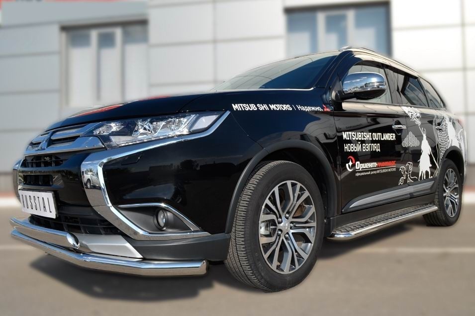 Руссталь MOZ-002107 защита переднего бампера d63 (секции) d75х42 (дуга) на Mitsubishi Outlander 2015-