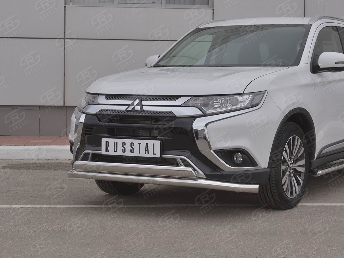 Руссталь MOZ-003203 защита переднего бампера d63 (секции) d75х42 (дуга) на Mitsubishi Outlander 2018-