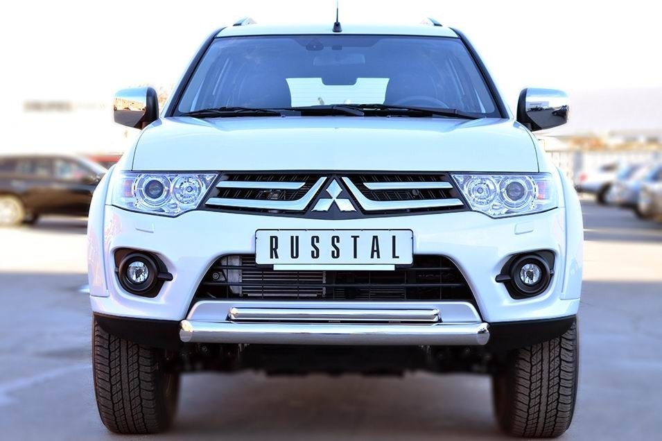 Руссталь MPSZ-001577 защита переднего бампера d76 (дуга) d42 (дуга) на Mitsubishi Pajero Sport 2013-