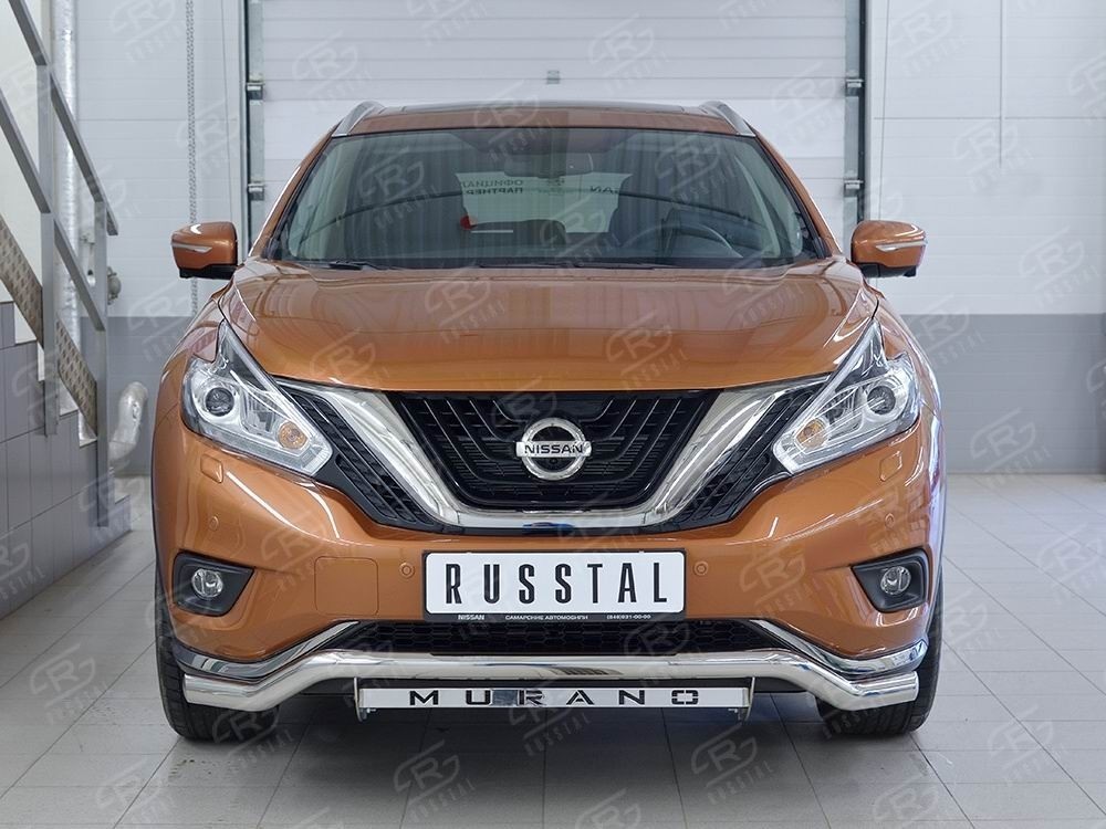 Руссталь NMUZ-002400 защита переднего бампера d63 волна с надписью на Nissan Murano 2016