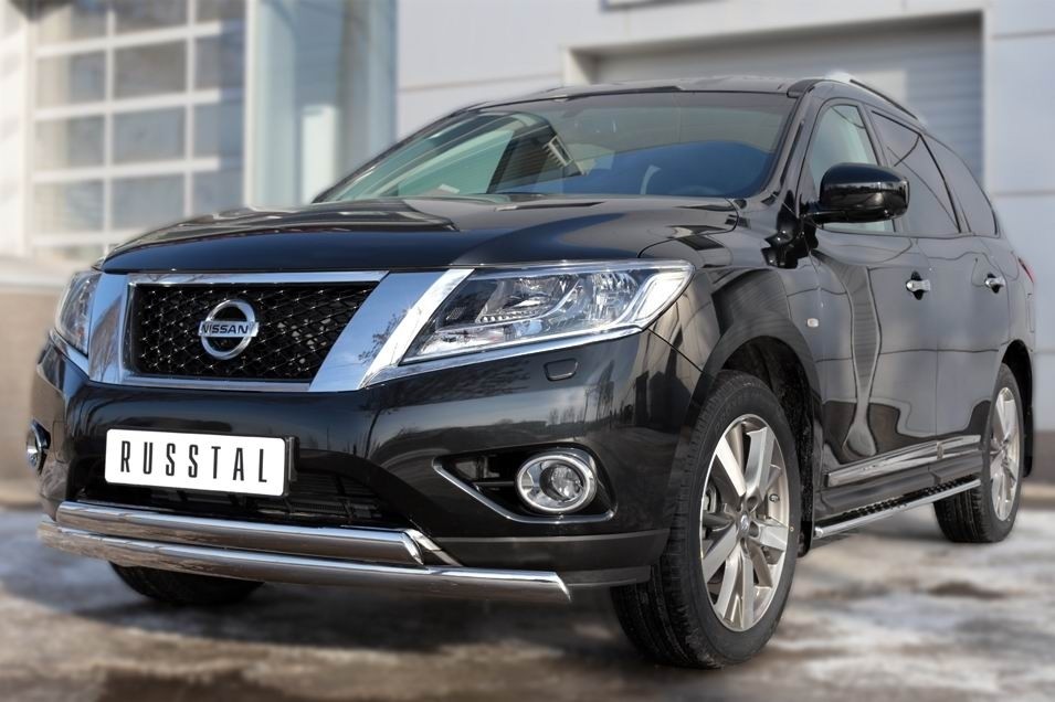 Руссталь NPO-002022 пороги труба 75х42 овал с проступью на Nissan Pathfinder 2014-