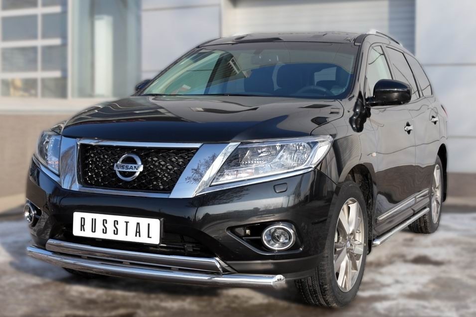 Руссталь NPO-002024 пороги труба 120х60 овал с проступью на Nissan Pathfinder 2014-