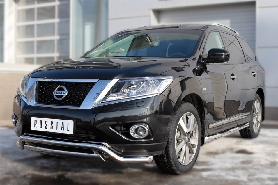 Руссталь NPT-0020211 пороги труба d76 с накладкой (со скошенными торцами) на Nissan Pathfinder 2014-