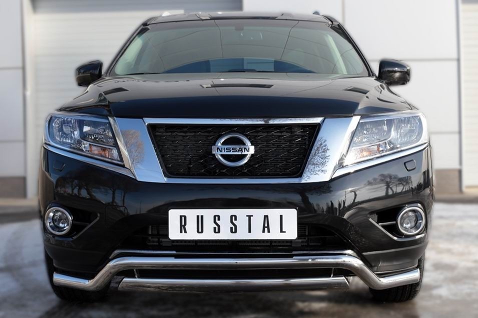 Руссталь NPZ-002017 защита переднего бампера d63 (волна) d75х42 (дуга) на Nissan Pathfinder 2014-