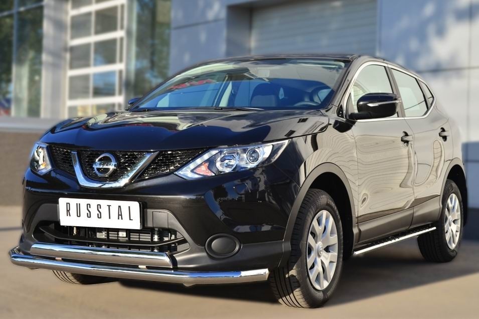 Руссталь NQQO-001794 пороги труба 75х42 овал с проступью на Nissan Qashqai 2014-