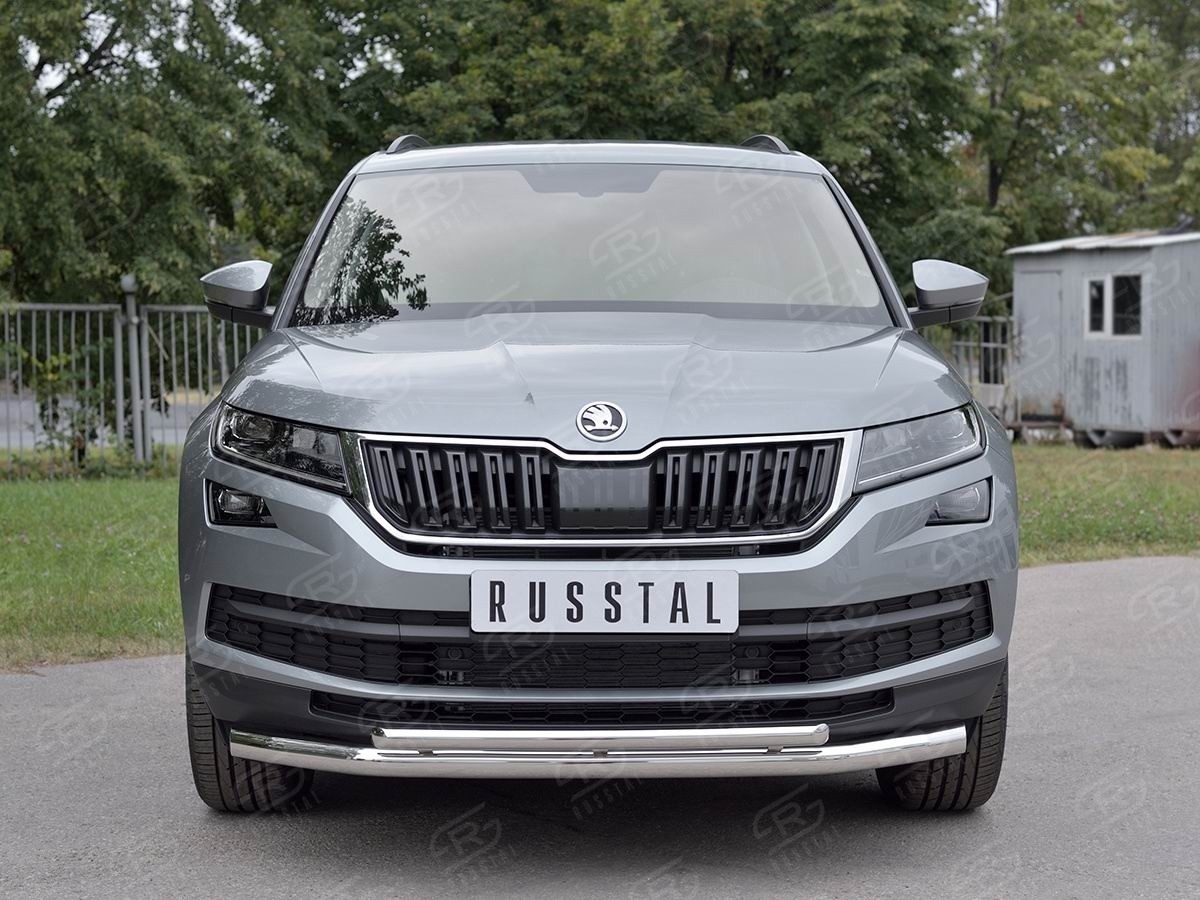 Руссталь SKKZ-002768 защита переднего бампера d63 секции-d42 дуга на Skoda Kodiaq 2017-