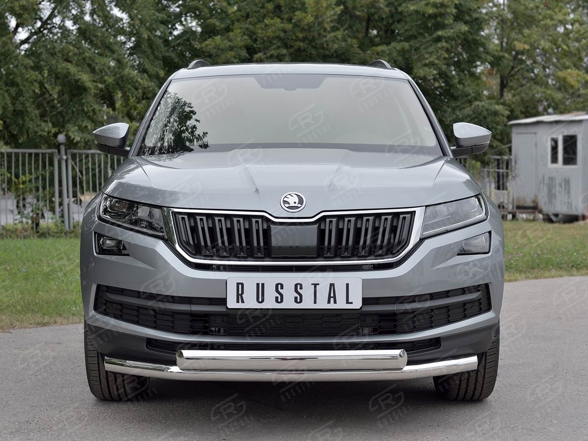 Руссталь SKKZ-002769 защита переднего бампера d63 секции-d75х42 дуга на Skoda Kodiaq 2017-