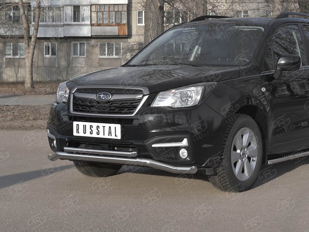 Руссталь SUFZ-003341 защита переднего бампера d63 волна-d42 прямая на Subaru Forester (SJ) 2016-2018